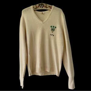 Vtg Alexandre Wool Dart League Sweater  Embroidered CMS Sz 40 M/L  Vneck England